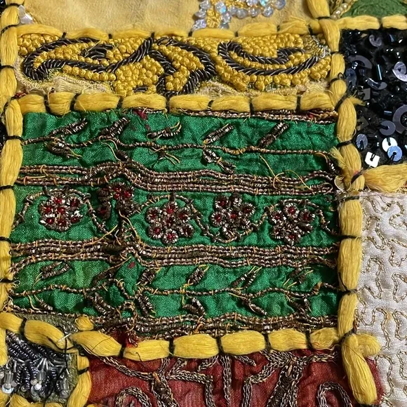 Handmade bohemian throw pillow cover. Made in India. Sequins, beads, 16”x16” - Picture 6 of 8